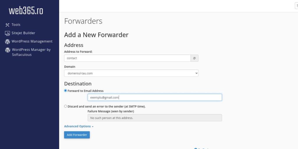Adaugare redirectionare email